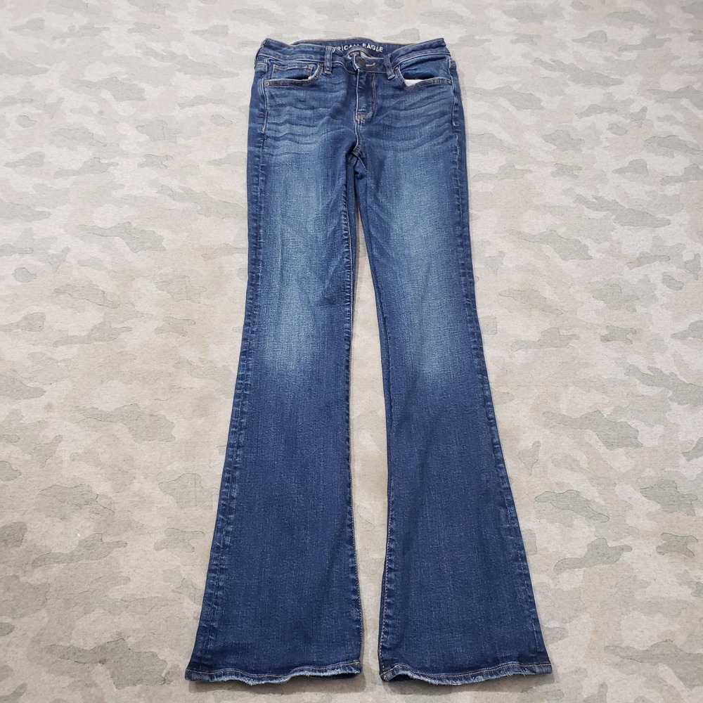 American Eagle Flare Jeans Womens 4 Blue Mid Rise Stretch Denim Medium Wash